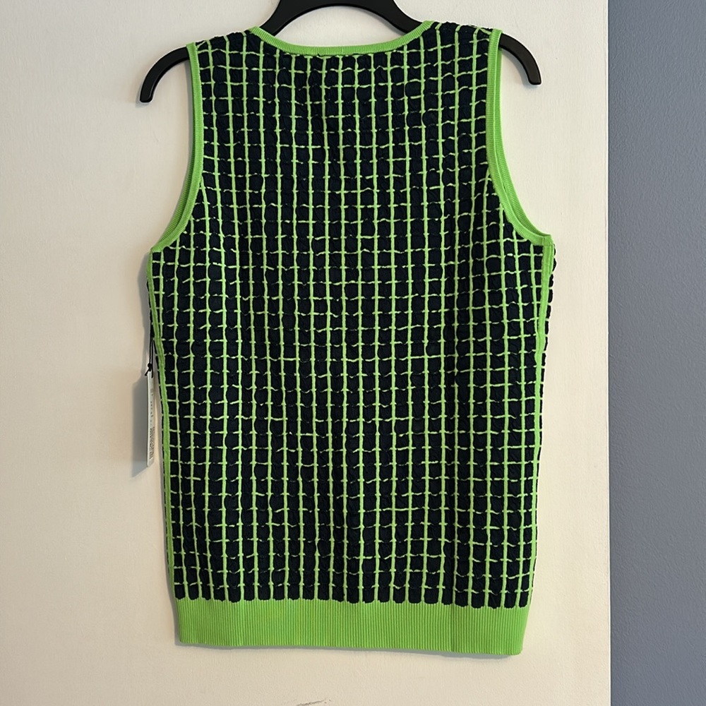 Rondina New York Grass Green and Navy Sleeveless Fitted Knit Tank Top NWT XL - Picture 2 of 9